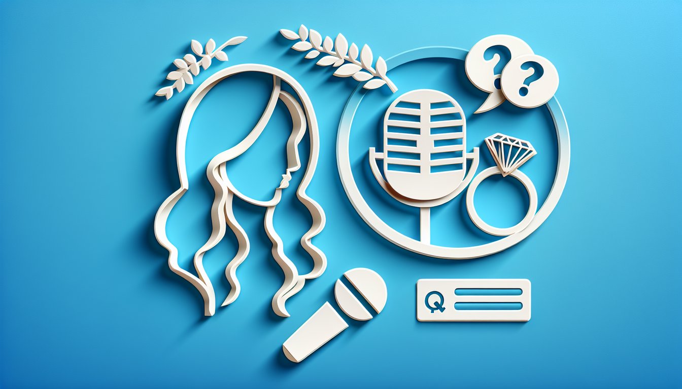 Paper art quiz illustration on sky blue background depicting Ashlee Simpsons life timeline from marriage to music milestones