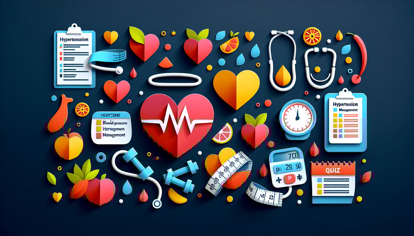 Colorful paper art illustrating a quiz on hypertension management