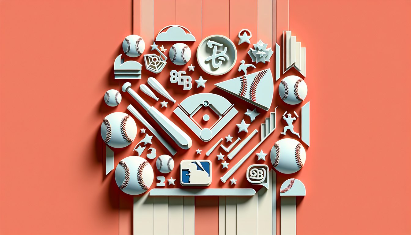 Paper art illustration for baseball trivia quiz on a coral background