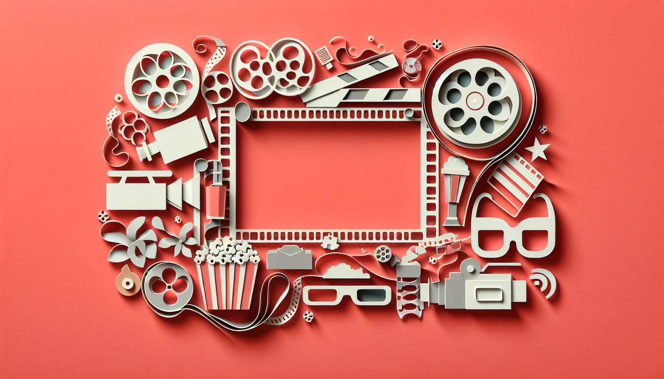 Coral background with paper cutout film reel, question mark, pencil icons forming a Temple Grandin movie quiz theme