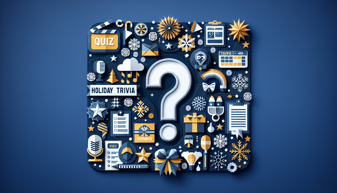 Colorful paper art depicting a festive holiday quiz on general knowledge