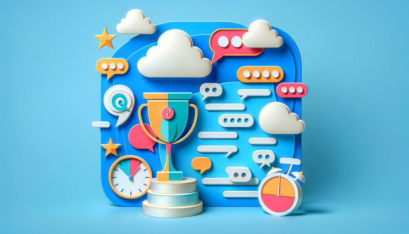 Paper art illustration for Family Guy trivia quiz on sky blue background with question marks and cartoon shapes