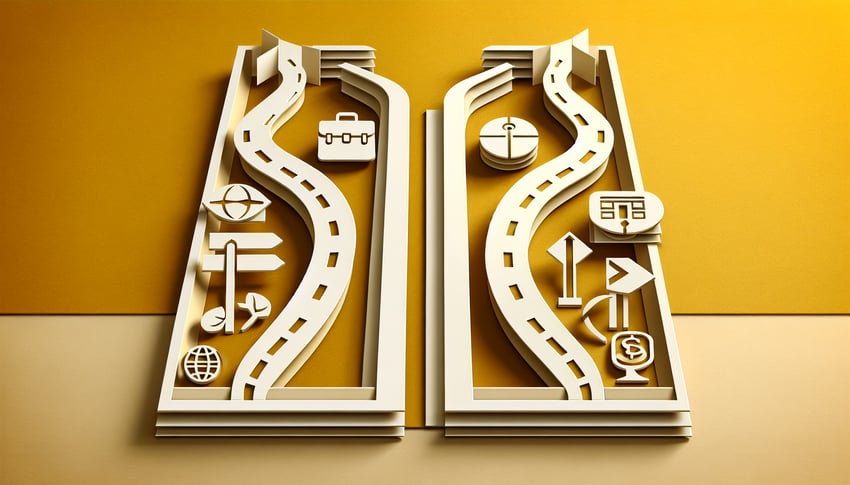 Paper art illustration for job selection quiz on a golden yellow background