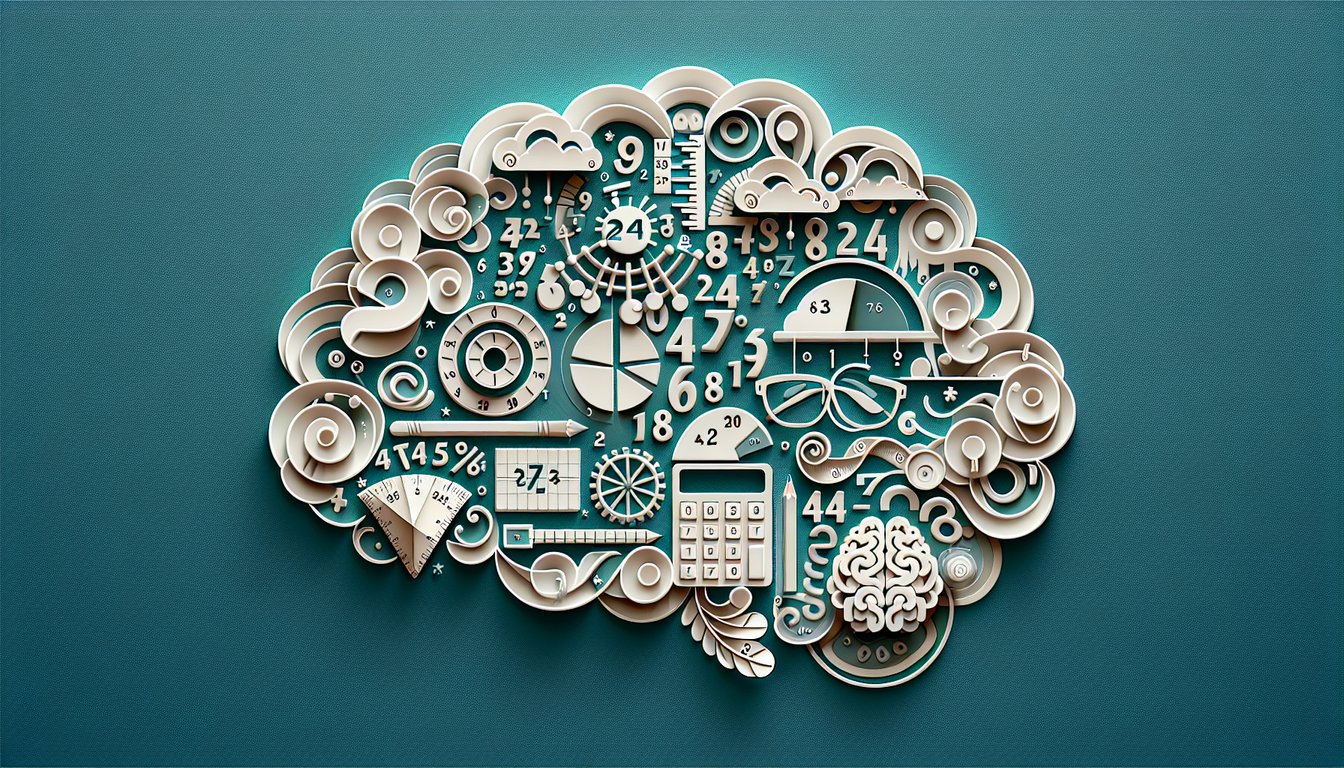 Paper art illustration for a rounding numbers quiz on a teal background