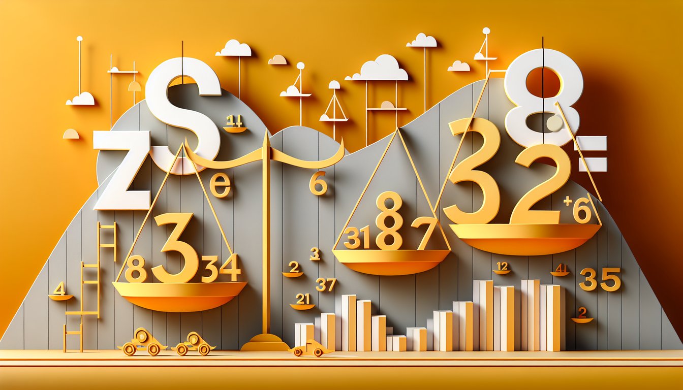 Paper art quiz graphic with paper cut greater than sign puzzle pieces, number symbols on a golden yellow background
