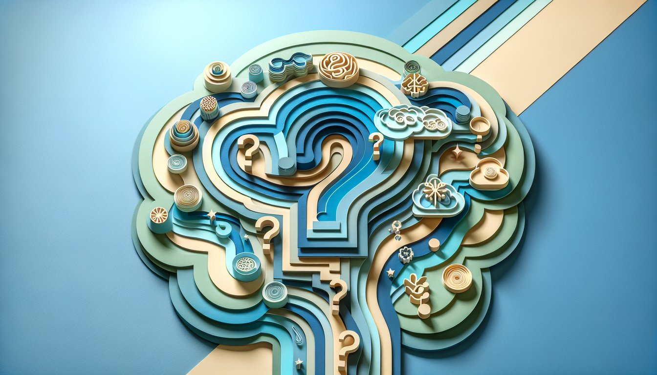 Paper art illustration cut shapes on sky blue background promoting free emetophobia quiz testing fear of vomiting knowledge