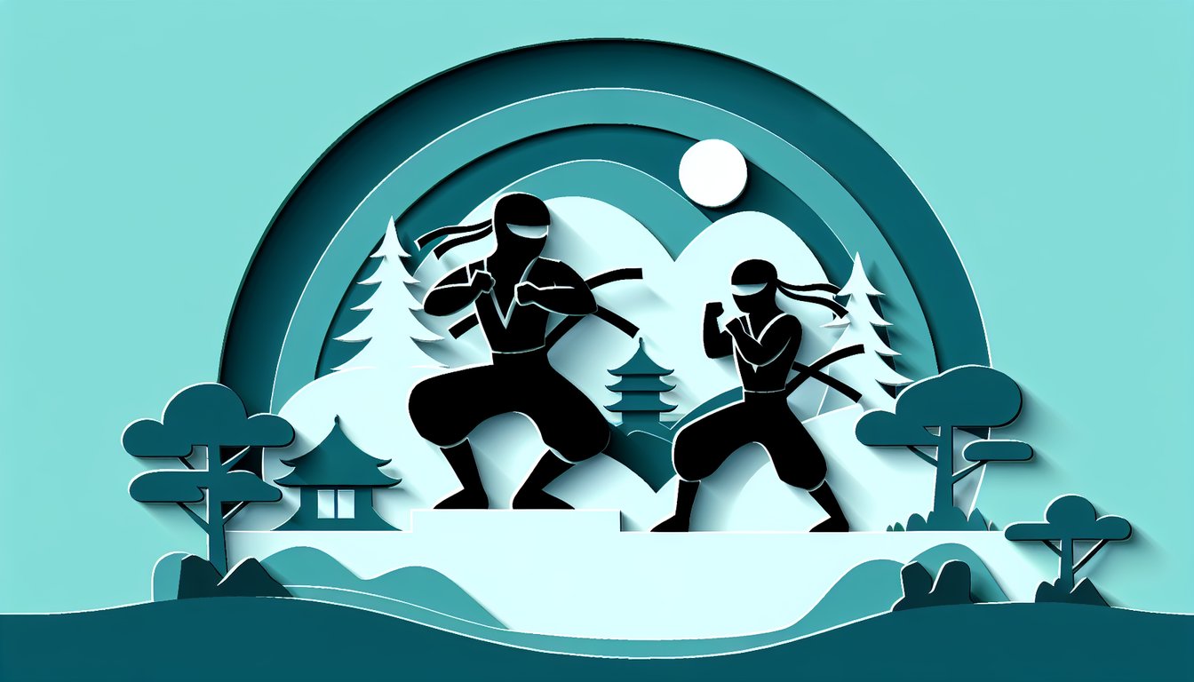 Paper art illustration of Naruto ninjas with strength quiz title on teal background