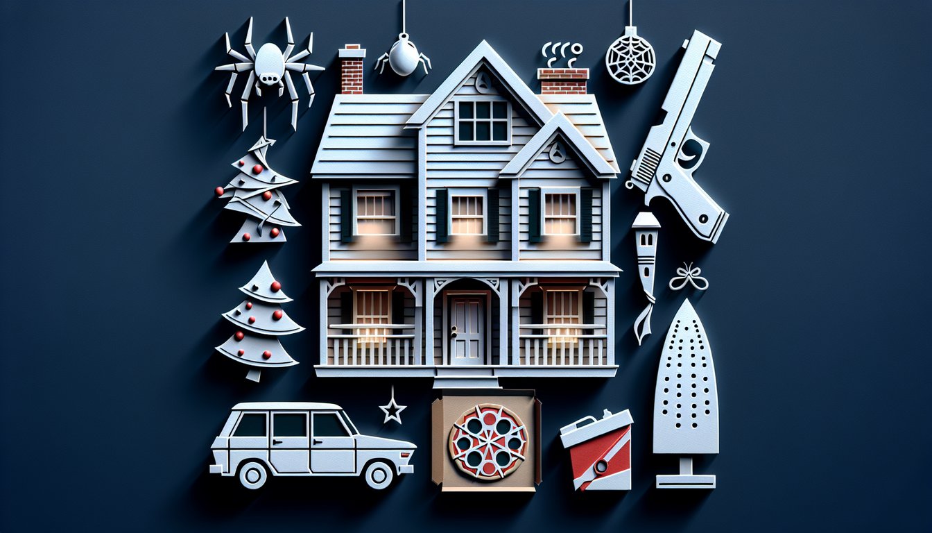 Paper art illustration for Home Alone character quiz on a dark blue background