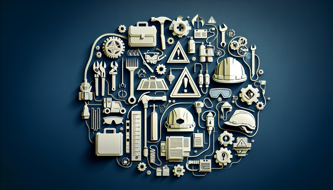 paper art illustration showing maintenance tools hazard symbols and supply crates for 2A651F CDC quiz dark blue background