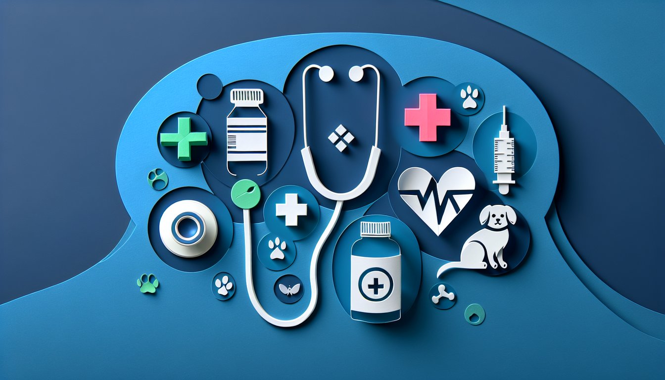 Colorful paper art depicting elements related to Veterinary Compliance Knowledge Quiz