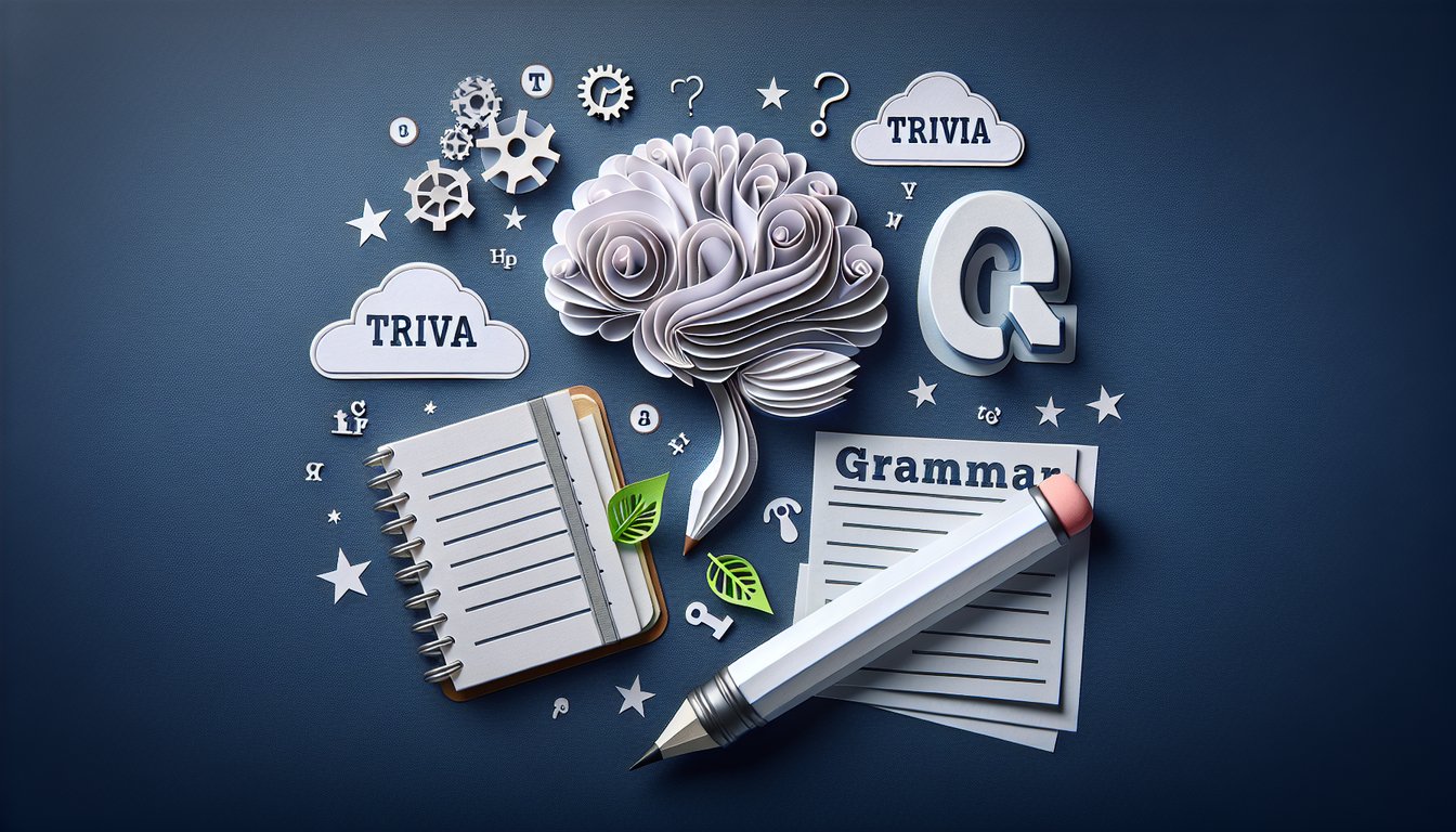 Colorful paper art promoting Got It Grammar Challenge, a quiz for middle and high school students.