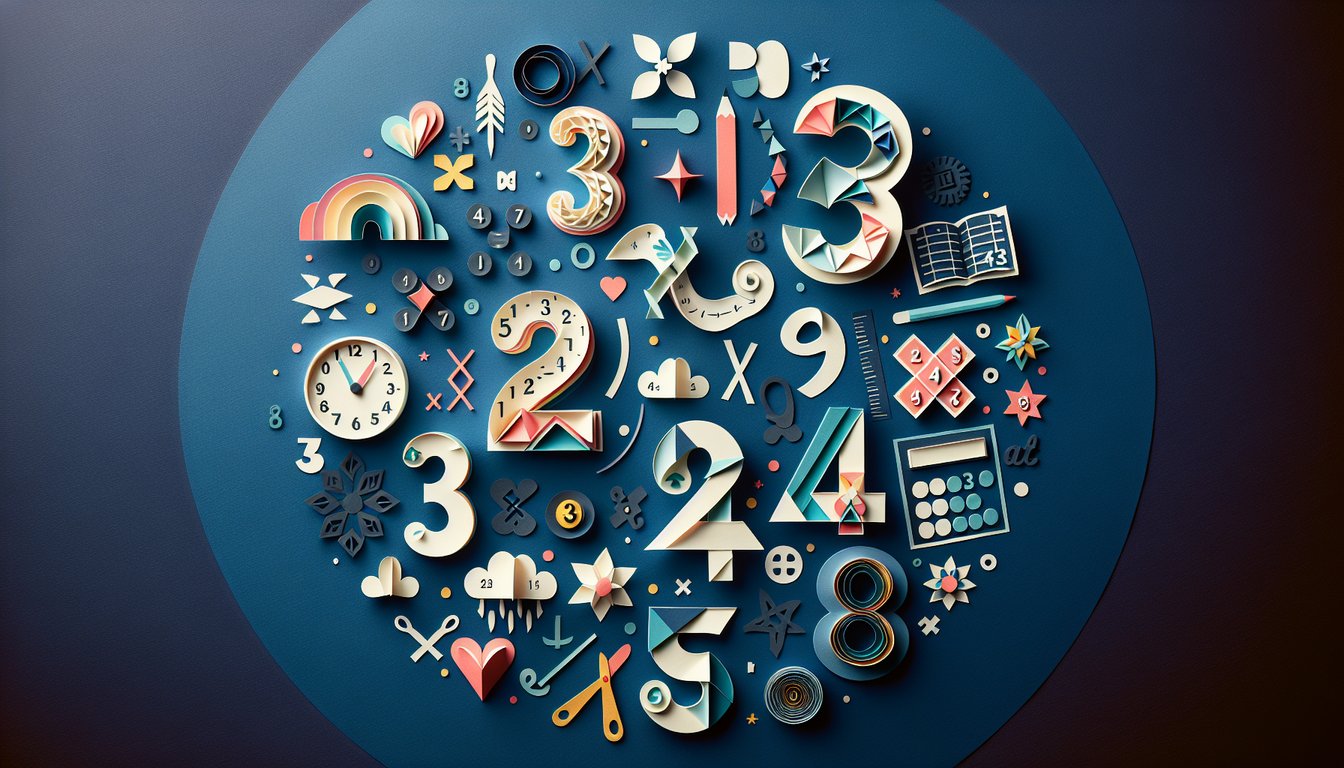 Colorful paper art depicting elements related to a Multiplication Fluency Quiz.