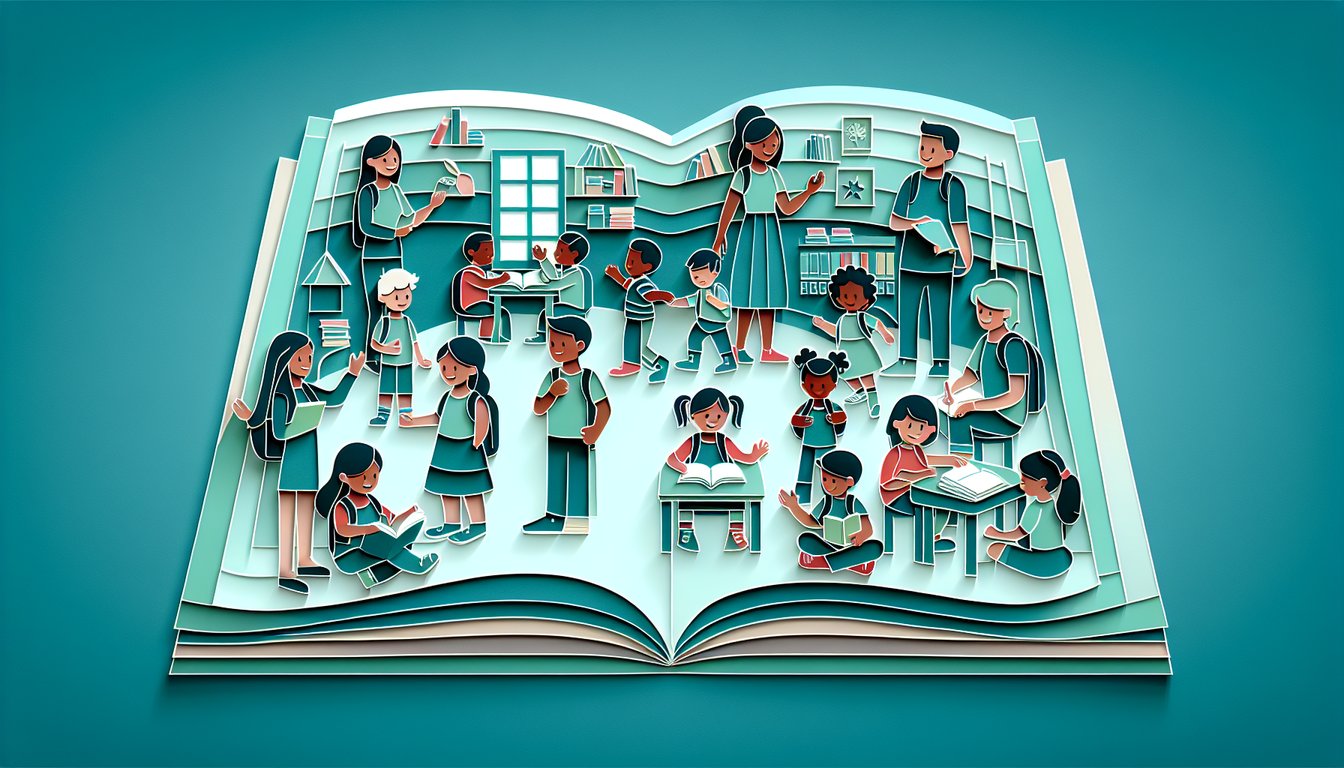 Paper art illustration for homeschooling readiness quiz on a teal background