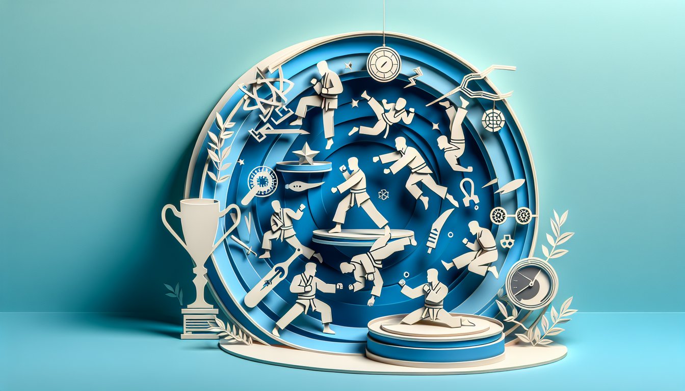 Paper art illustration depicting Street Fighter 6 characters around quiz tagline on sky blue background.