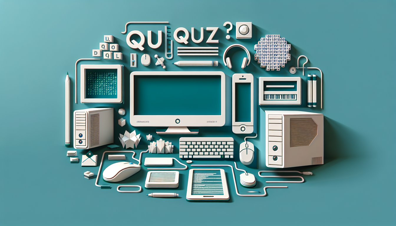 Paper art computer basics fill in blanks worksheet quiz with pencils books mouse keyboard icons on teal background