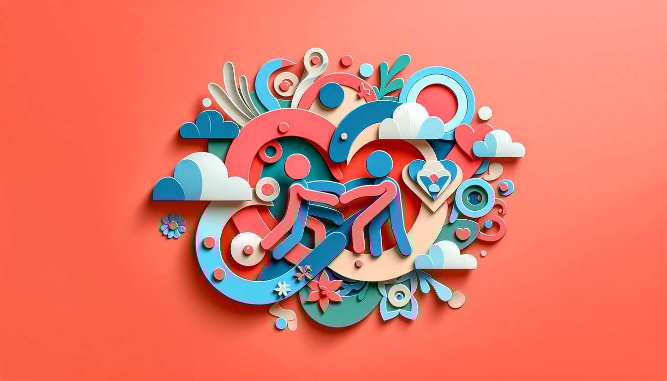 Paper art illustration of two Pixar style friends on coral background for friendship quiz discovering famous duo match
