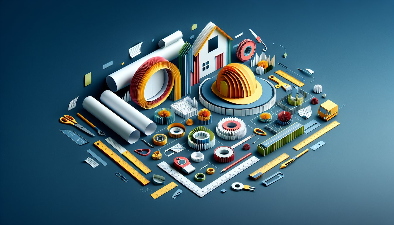 Colorful paper art promoting a quiz on Construction Measurement and Spatial Skills Assessment.
