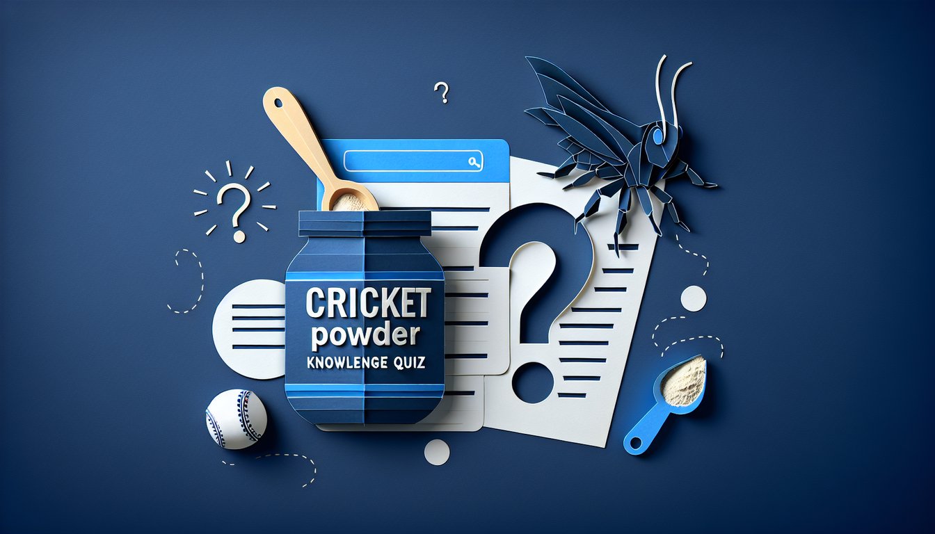 Colorful paper art depicting cricket and quiz elements for a Cricket Powder Knowledge Quiz