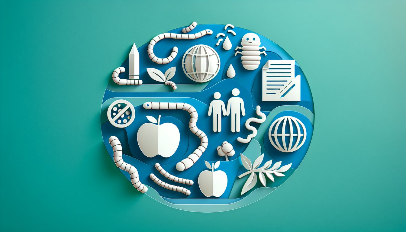 Paper art illustration of parasite signs quiz on teal background showing microbes and test icons