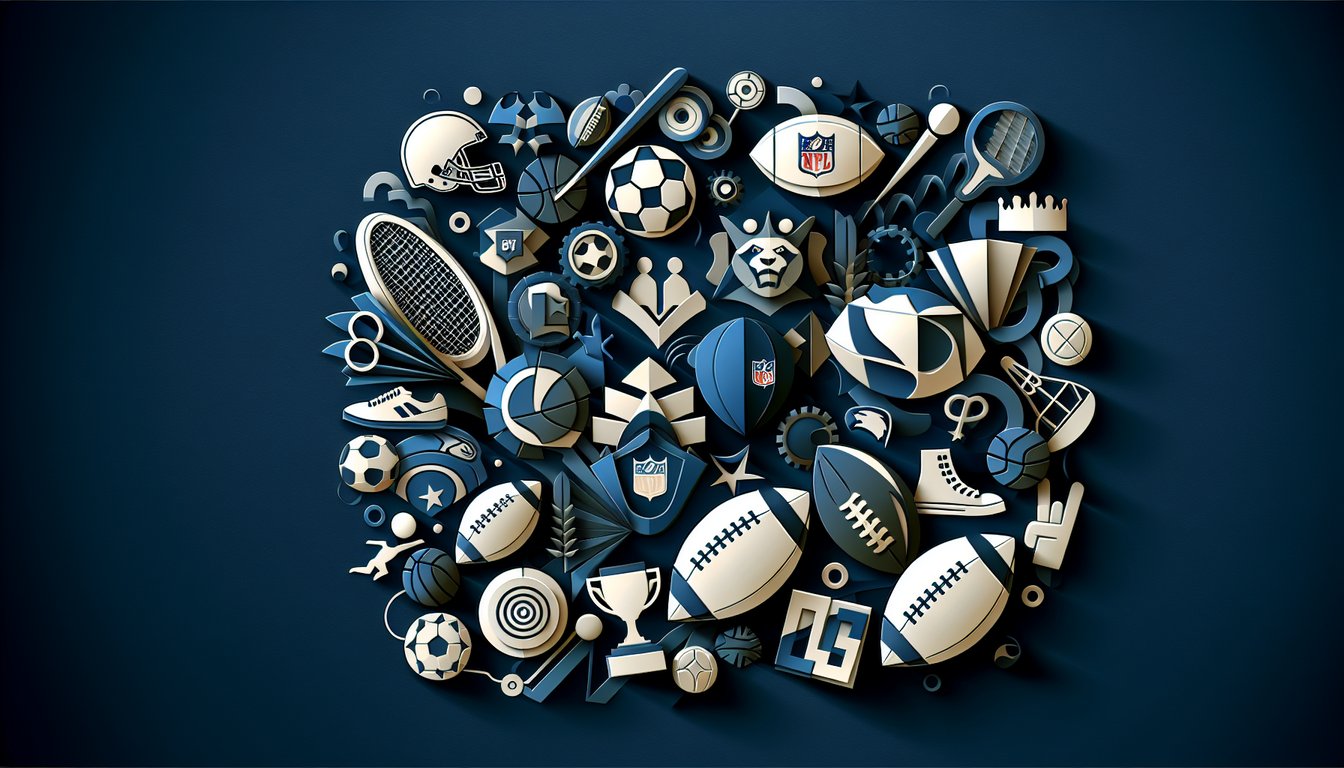 Colorful paper art depicting various sports equipment for a Sports Team Knowledge Quiz