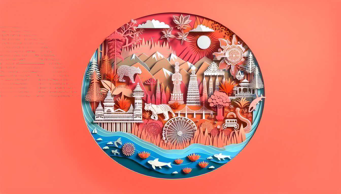 Coral background paper art map shapes quiz elements question mark for Assam Manipur Meghalaya and North Eastern states quiz