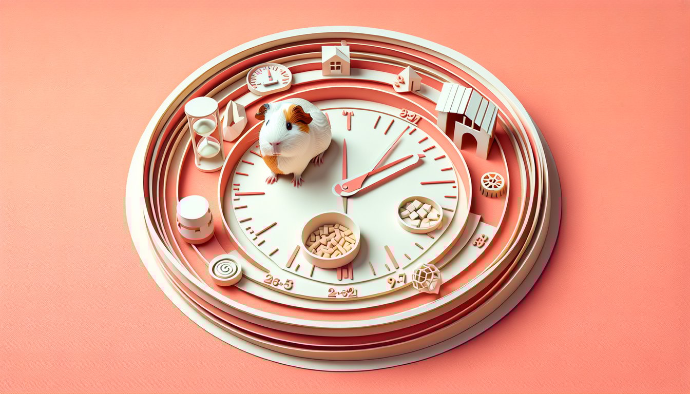 Paper art guinea pigs with lifespan trivia reminders on coral background
