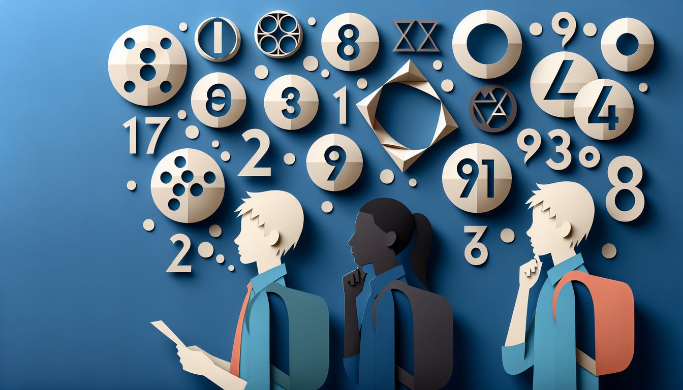 Colorful paper art promoting The Common Multiples Challenge math trivia for middle school students.
