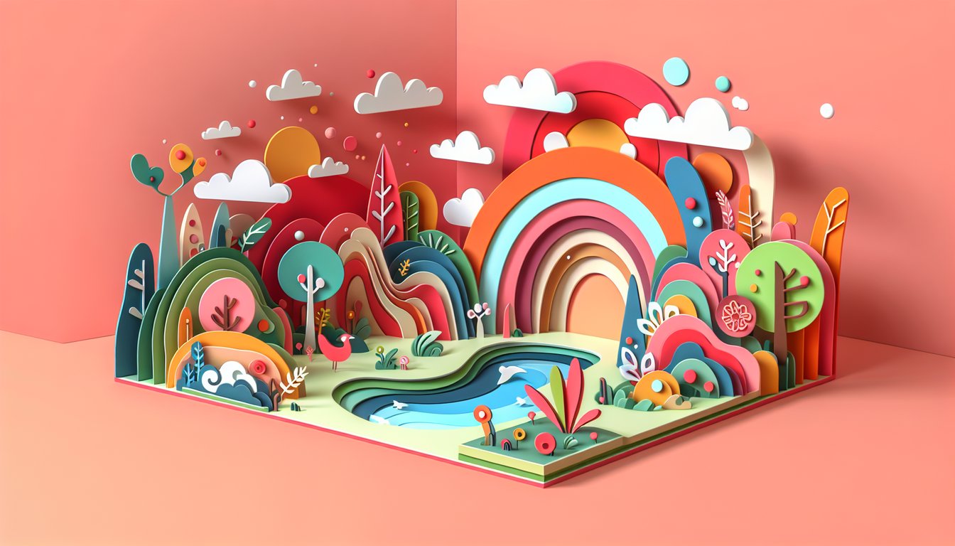Paper art illustration for My Little Pony personality quiz on a coral background