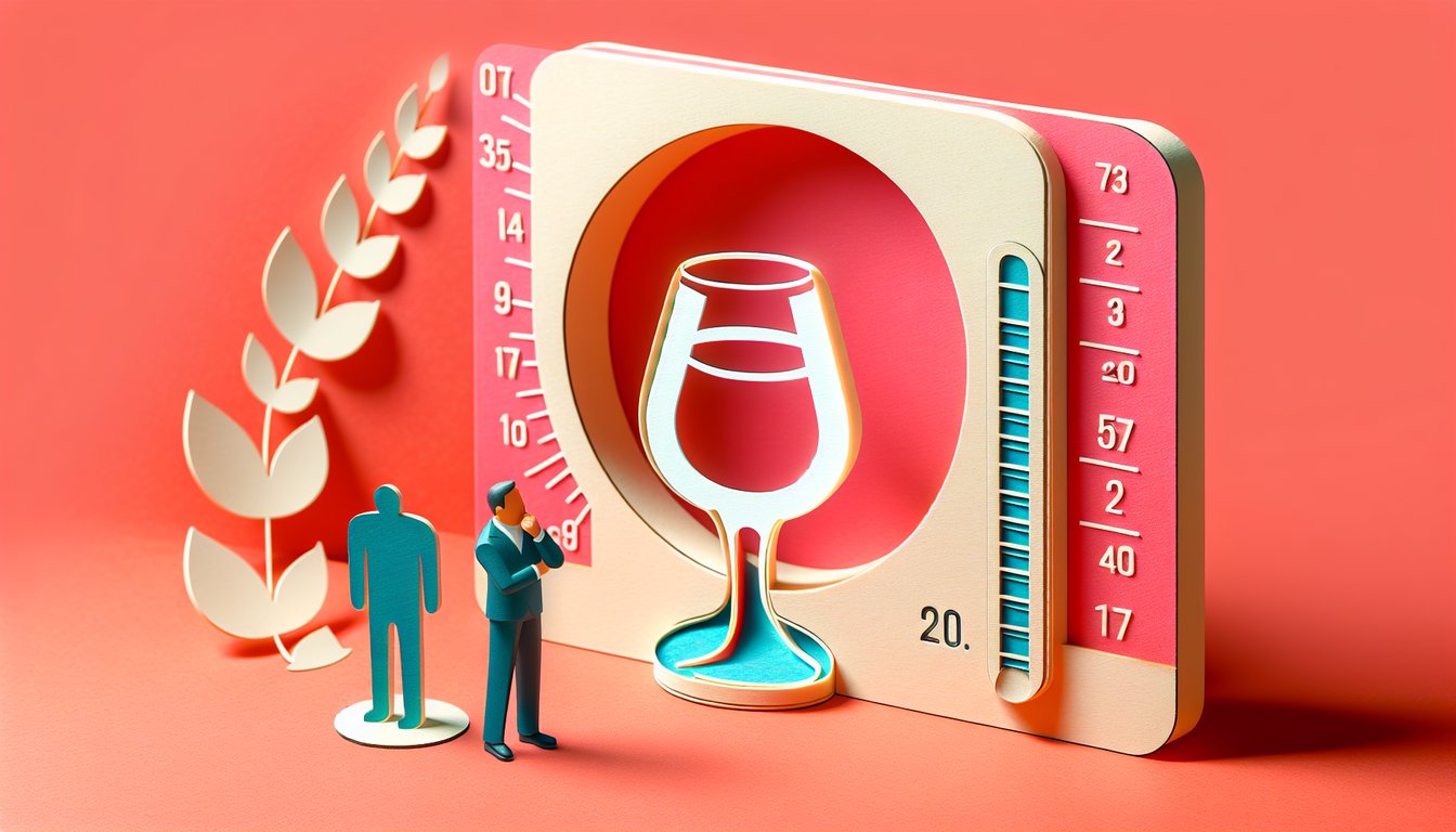 Paper art illustration for alcohol tolerance quiz on coral background