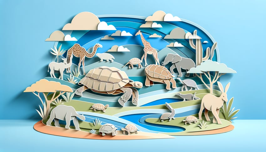 paper cut wildlife silhouettes and quiz title text on sky blue background