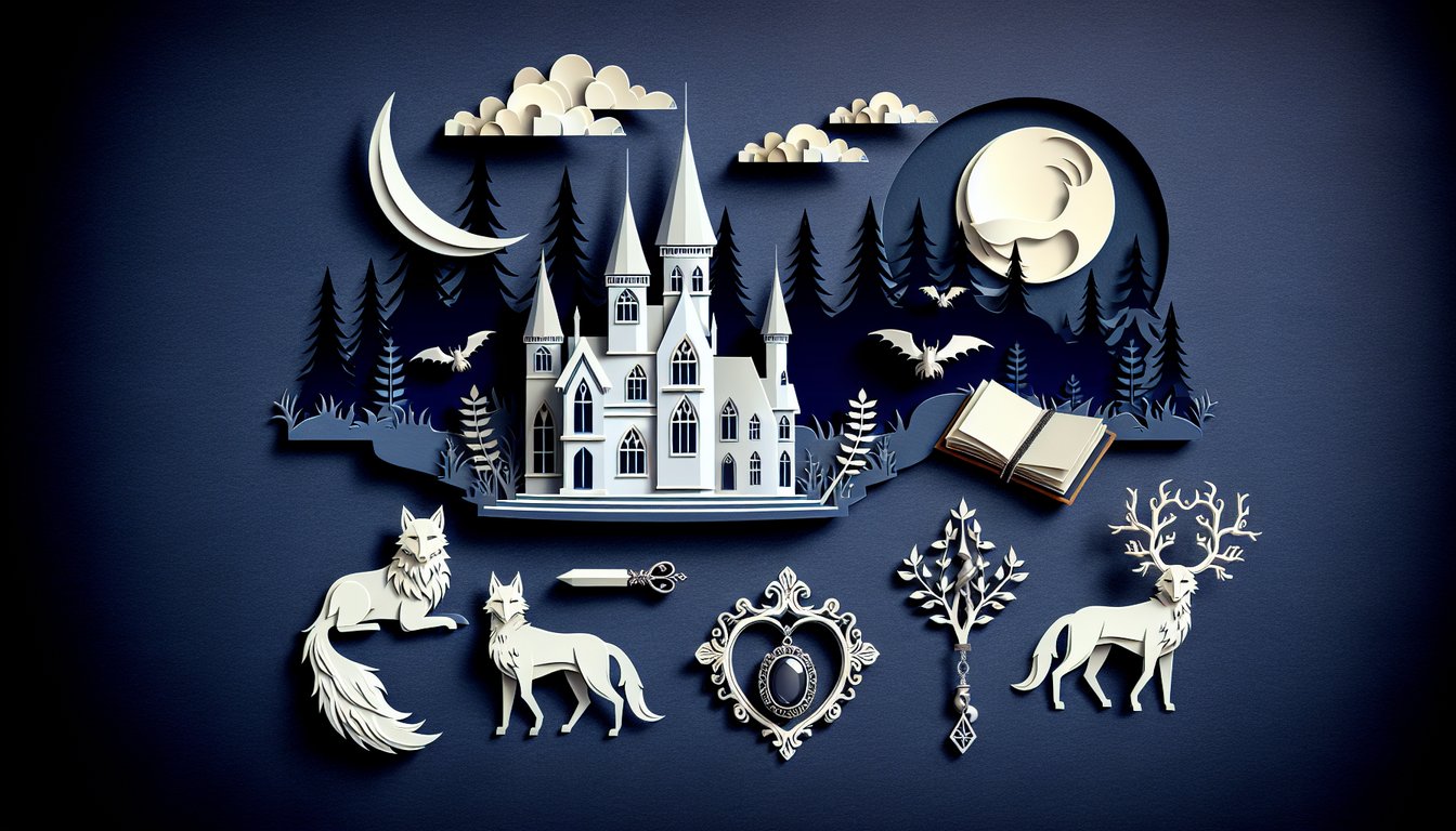 Paper art illustration for Vampire Diaries quiz on a dark blue background