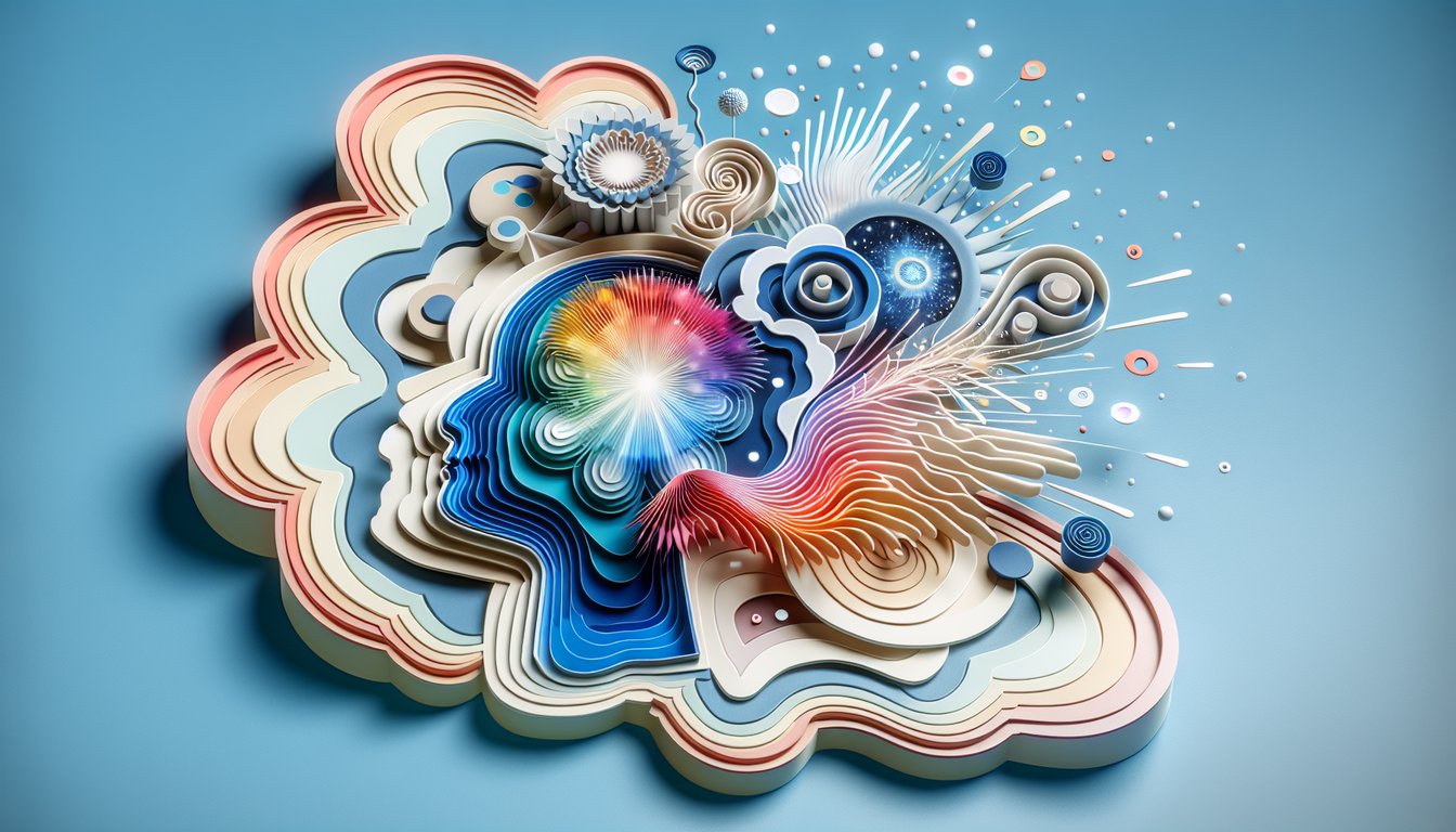 Paper art illustration for aura revealing quiz on a sky blue background