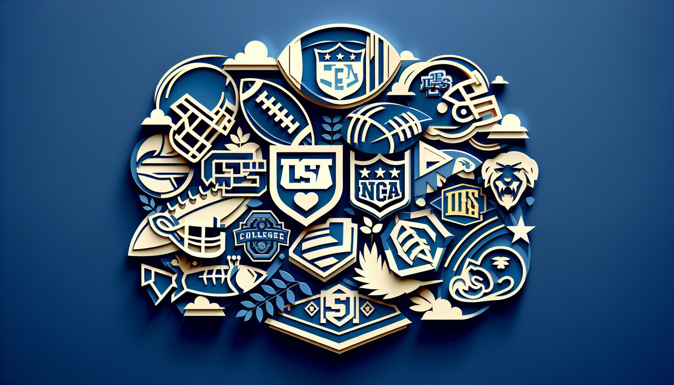 Paper art illustration for college sports logo quiz on dark blue background