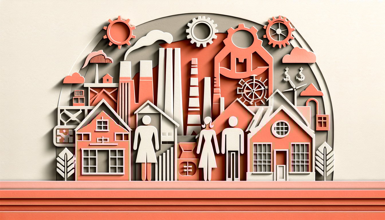 Paper art illustration for Industrialization and Nationalism quiz on coral background