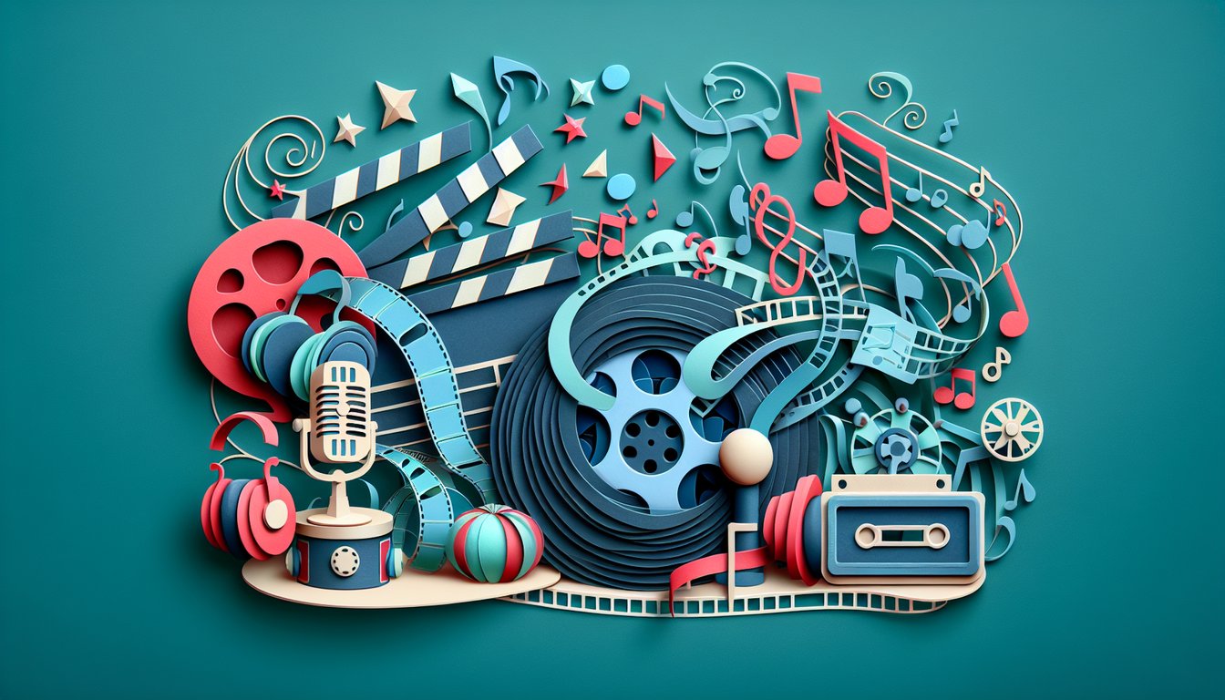 Paper art illustration of Hustle and Flow movie trivia quiz challenge with DJay questions on teal background
