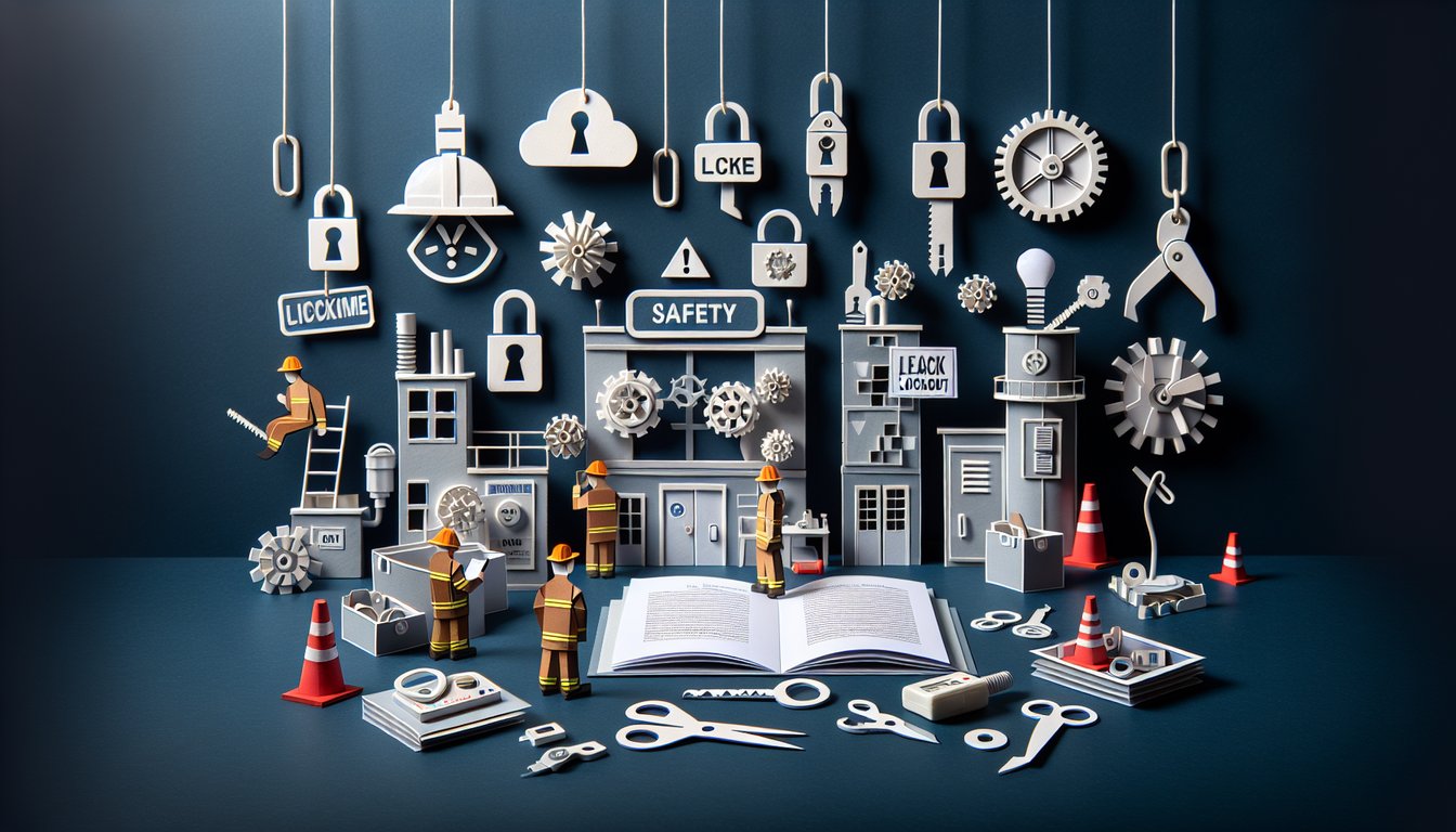 Paper art representing a trivia quiz on lockouttagout error spotting for safety students.