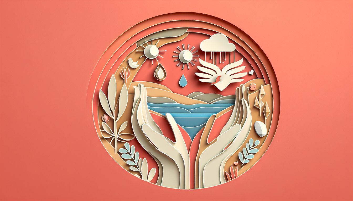 paper art style caregiver holding head in hands with quiz prompt text on coral background