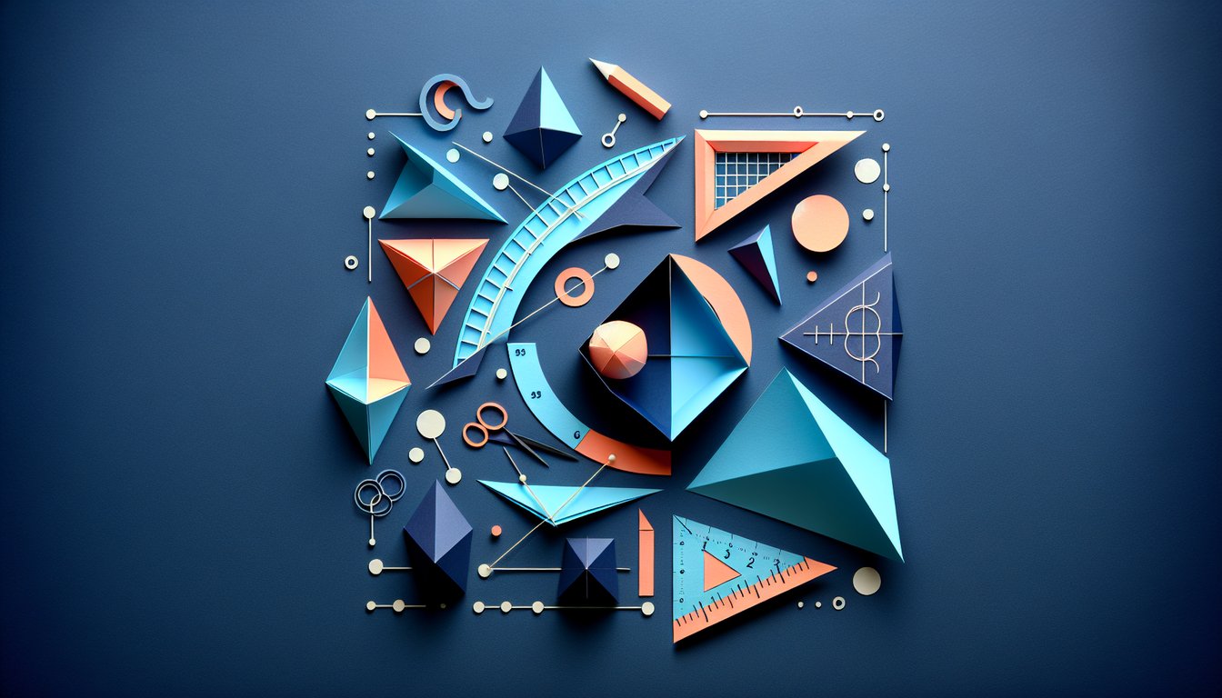 Colorful paper art promoting a geometry trivia quiz on parallelogram area and proof