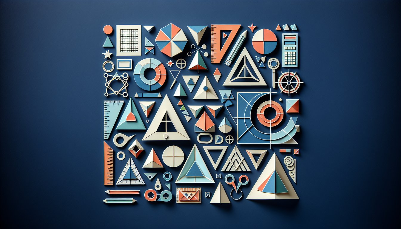 Paper art promoting Geometry Semester Refresher exam trivia for high school students