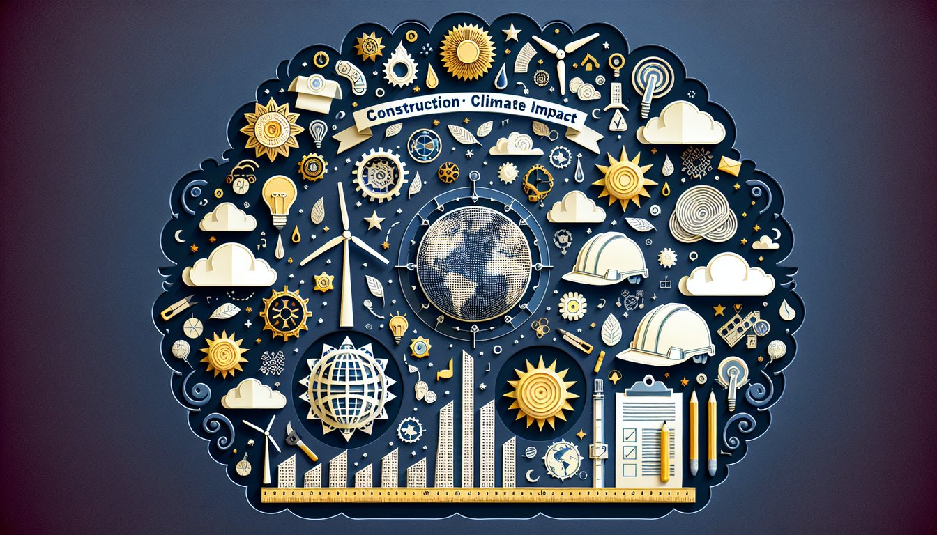 Colorful paper art depicting elements related to Construction Climate Impact Knowledge Quiz
