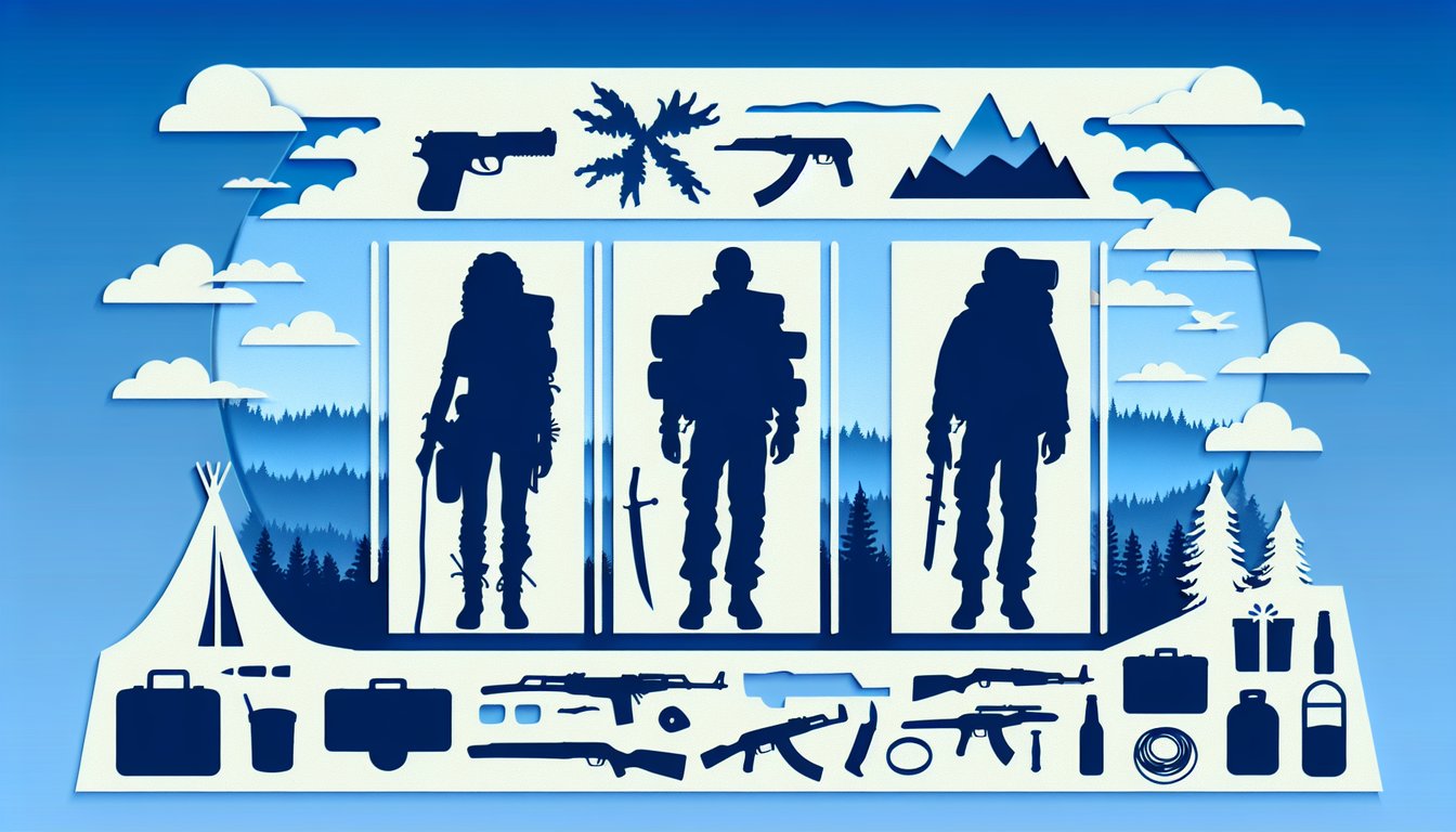 Paper art illustration of four Left 4 Dead survivors Bill Zoey Louis Francis on sky blue backdrop inviting personality quiz
