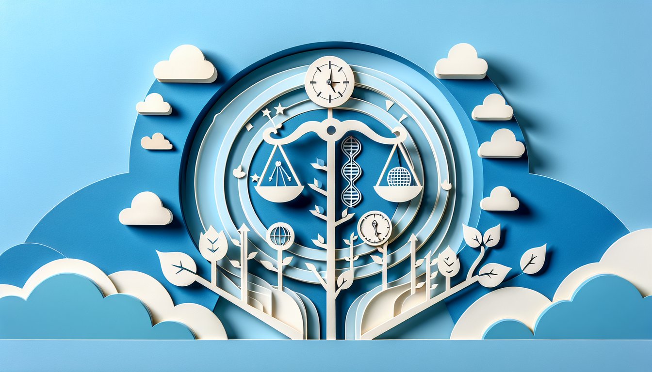 Paper art shows business team with code of conduct book scales of justice and lightbulb idea icons on sky blue background