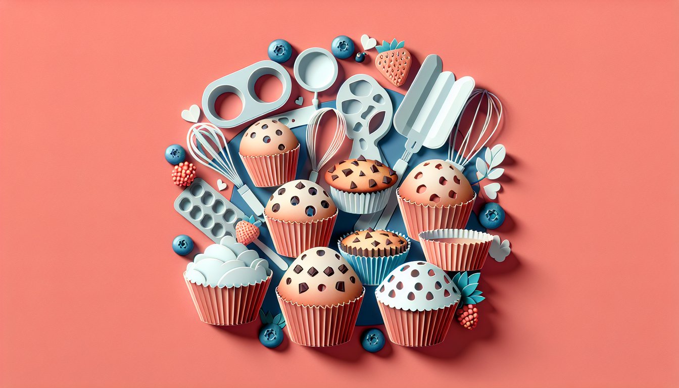 coral background layered paper art muffins question marks and pencil illustrating a fun National Muffin Day quiz challenge