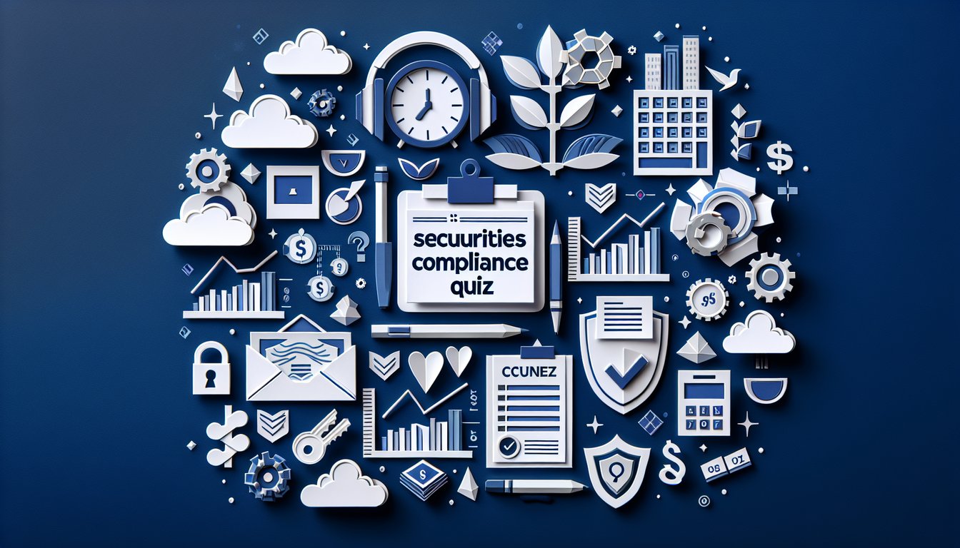 Colorful paper art depicting elements related to a Securities Compliance Quiz.