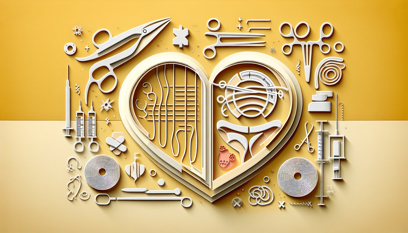 Paper art quiz illustration on medical terms surgical suturing suffix pexy hernia on golden yellow background