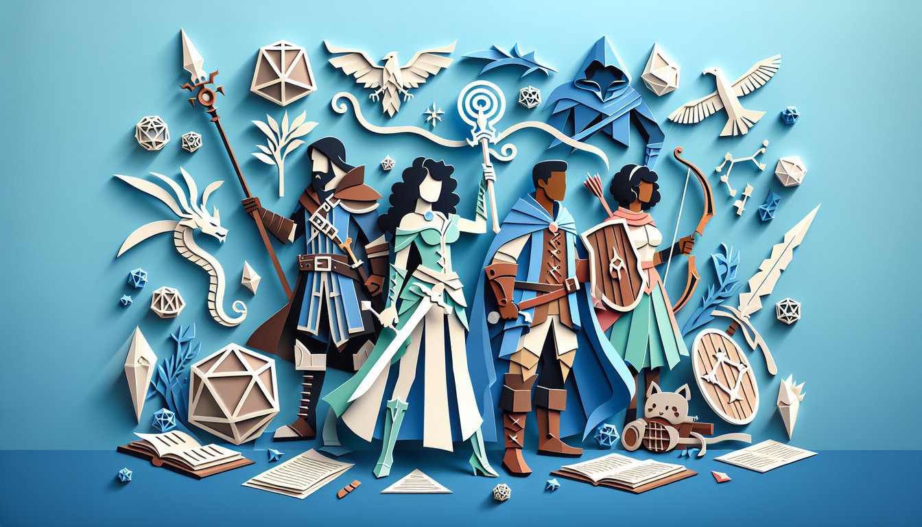 Paper art illustration for DD class personality quiz on sky blue background