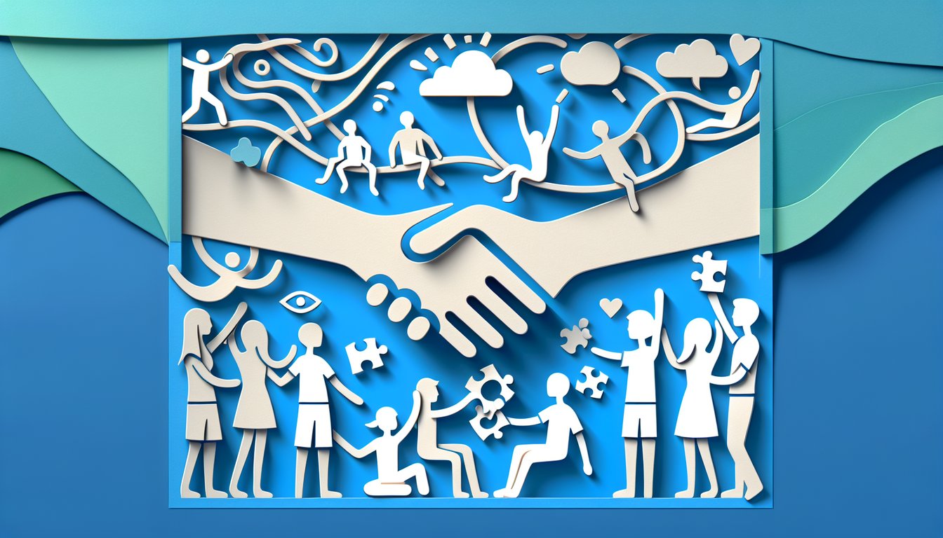 Paper art illustration for a quiz on friend group compatibility test on a sky blue background