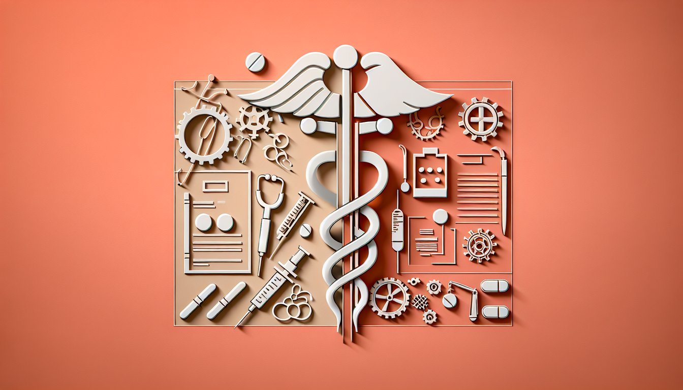 Paper art illustration of stethoscope and gears on coral background invites quiz to find if medicine or engineering suits you