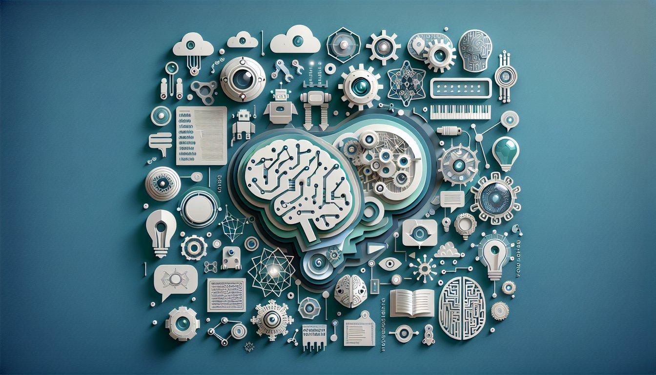 Paper art robots neural network nodes question marks and books floating on teal background inviting AI quiz challenge