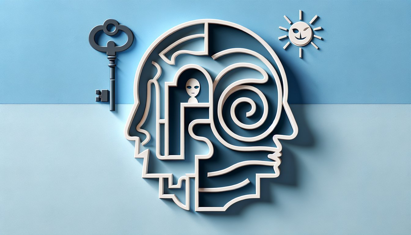Paper art layers form shadowy dark shapes over a sky blue background hinting at a dark side personality test